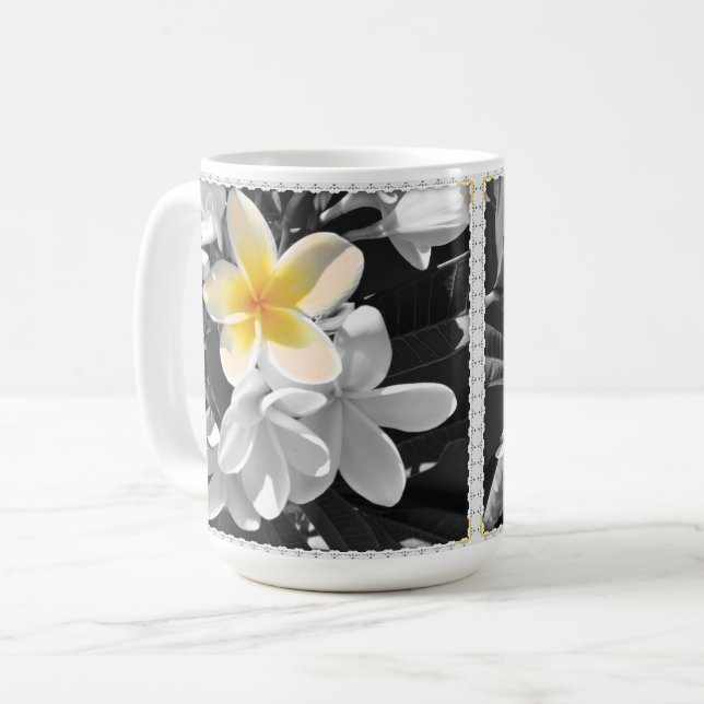 Black White With One Yellow Frangipani, Coffee Mug (Front Left)