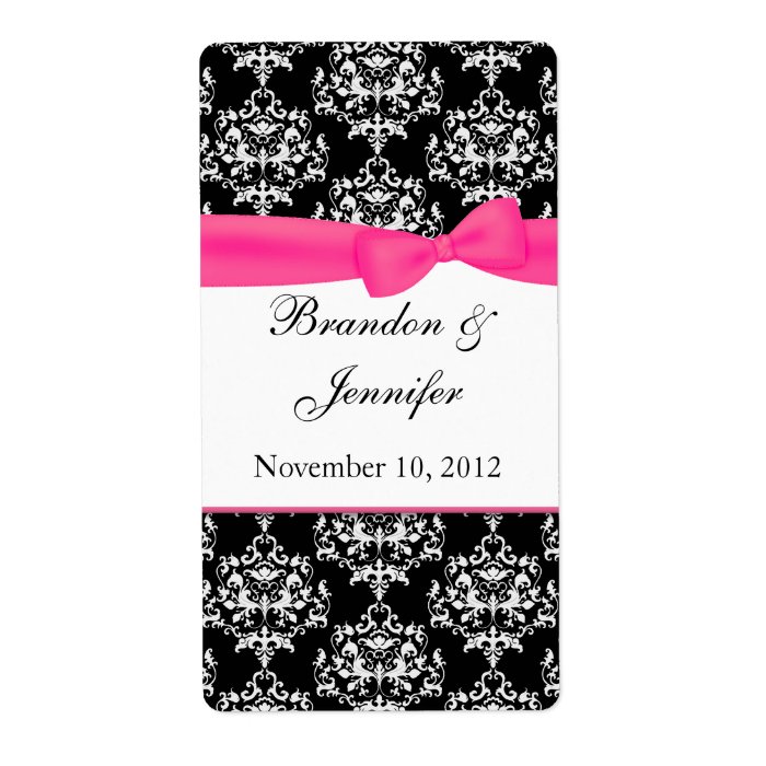 Black & White with Pink Damask Mini Wine Labels