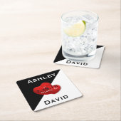 Black White with Red Heart Save The Date Coaster (Insitu)
