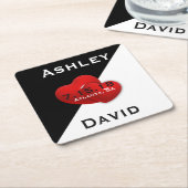 Black White with Red Heart Save The Date Coaster (Angled)