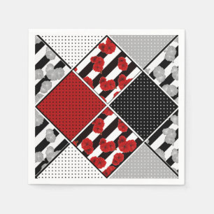 Black white with red retro patchwork napkins