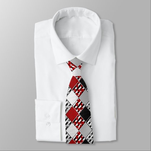 Black white with red retro patchwork neck tie