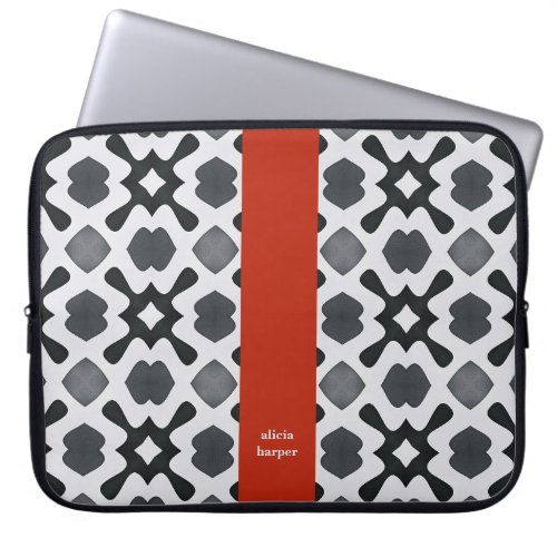 Black  White with Red Stripes Laptop Sleeve