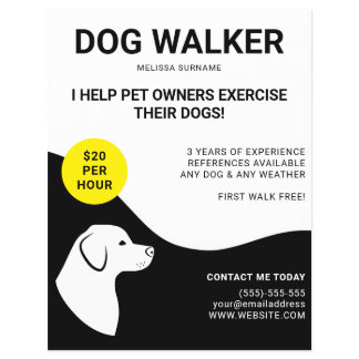 Black & White With Yellow Dog Design - Dog Walker Flyer