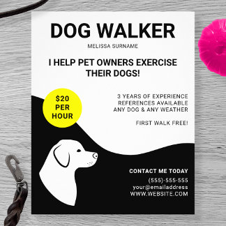 Black & White With Yellow Dog Design - Dog Walker Flyer