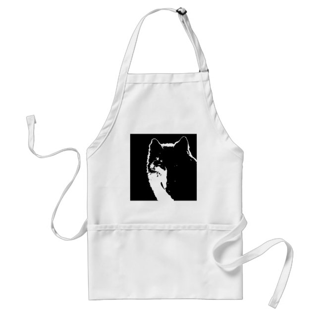 Black & White Wolf Adult Apron (Front)