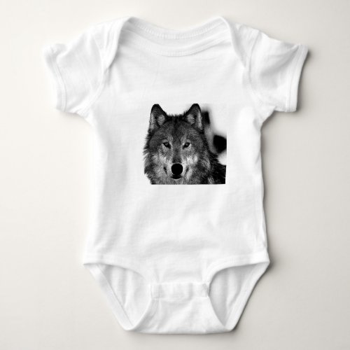 Black  White Wolf Artwork Baby Bodysuit