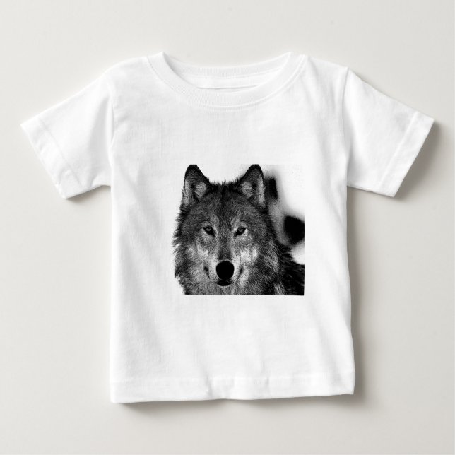 Black & White Wolf Artwork Baby T-Shirt (Front)