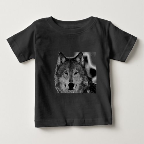 Black  White Wolf Artwork Baby T_Shirt