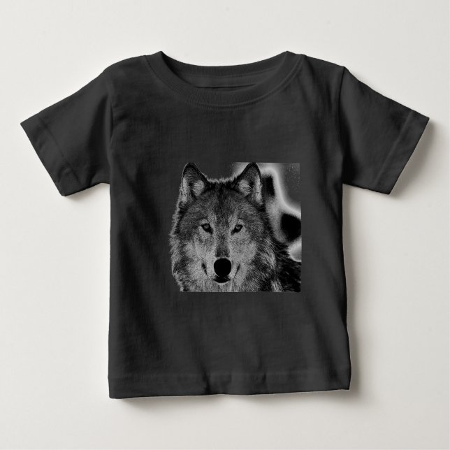 Black & White Wolf Artwork Baby T-Shirt (Front)