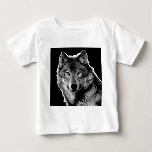 Black  White Wolf Artwork Baby T_Shirt