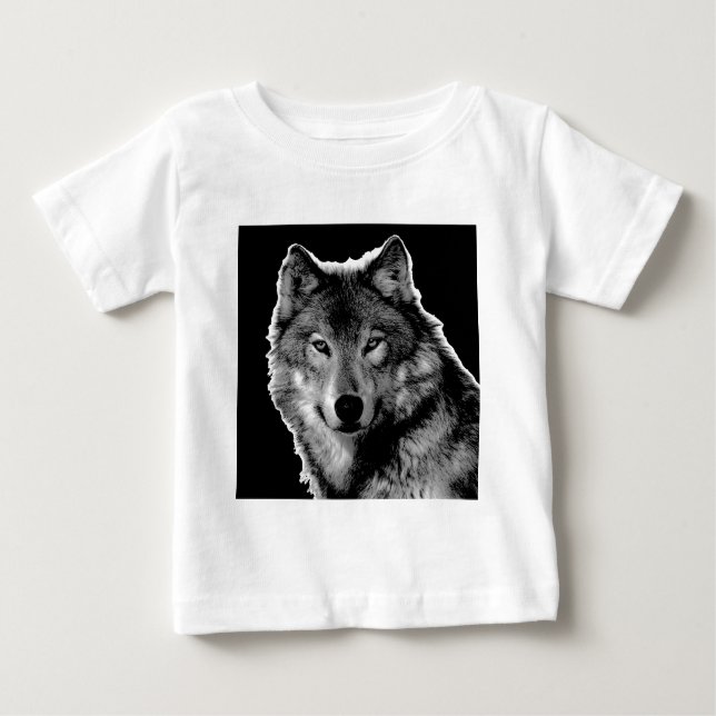 Black & White Wolf Artwork Baby T-Shirt (Front)