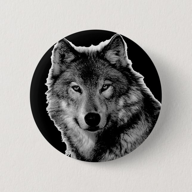 Black & White Wolf Artwork Button (Front)