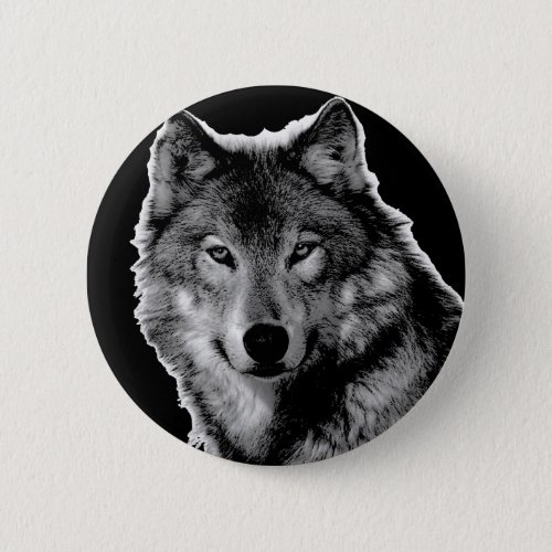 Black  White Wolf Artwork Button