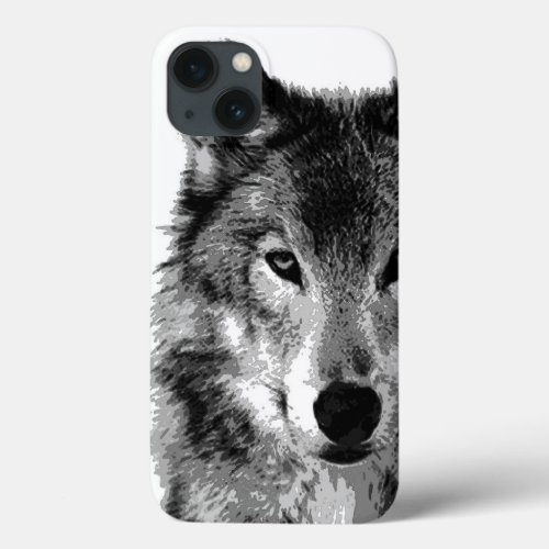 Black  White Wolf Artwork iPhone 13 Case