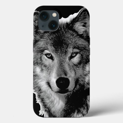 Black  White Wolf Artwork iPhone 13 Case