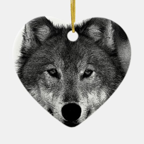 Black  White Wolf Artwork Ceramic Ornament