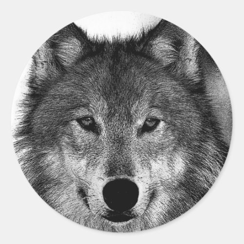 Black  White Wolf Artwork Classic Round Sticker