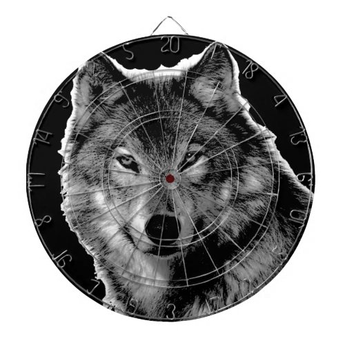 Black  White Wolf Artwork Dartboard