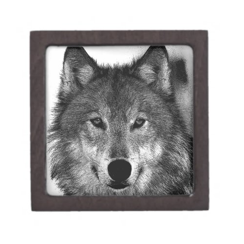 Black  White Wolf Artwork Keepsake Box