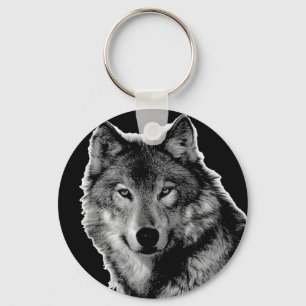 Black & White Wolf Artwork Keychain