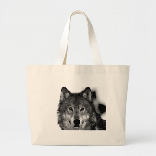 Black  White Wolf Artwork Large Tote Bag