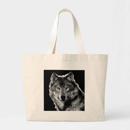 Black  White Wolf Artwork Large Tote Bag