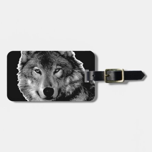 Black  White Wolf Artwork Luggage Tag