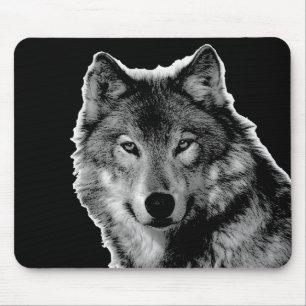 Black & White Wolf Artwork Mouse Pad