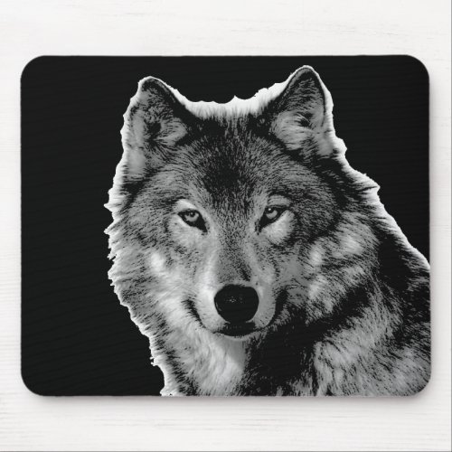 Black  White Wolf Artwork Mouse Pad