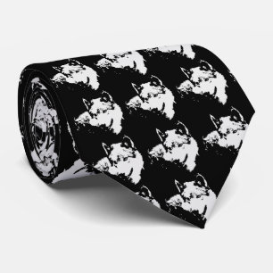 Black & White Wolf Artwork Neck Tie
