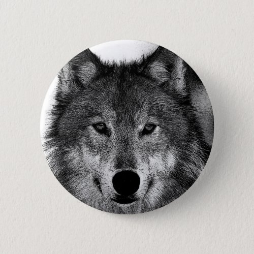Black  White Wolf Artwork Pinback Button