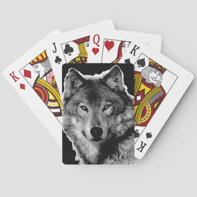 Black & White Wolf Artwork Poker Cards (Back)