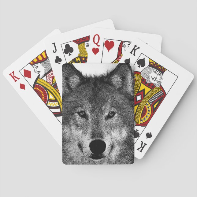 Black & White Wolf Artwork Poker Cards (Back)