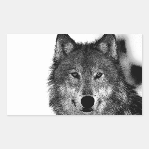 Black  White Wolf Artwork Rectangular Sticker