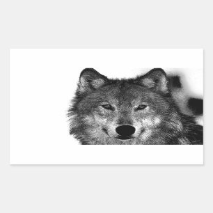 Black & White Wolf Artwork Rectangular Sticker