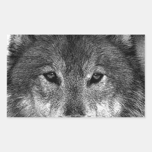 Black  White Wolf Artwork Rectangular Sticker