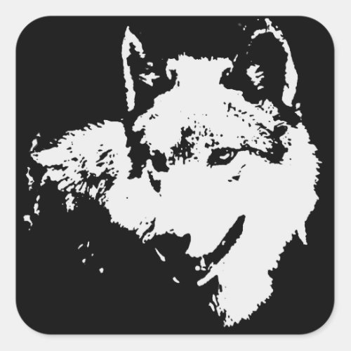 Black  White Wolf Artwork Square Sticker