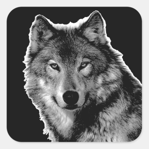 Black  White Wolf Artwork Square Sticker