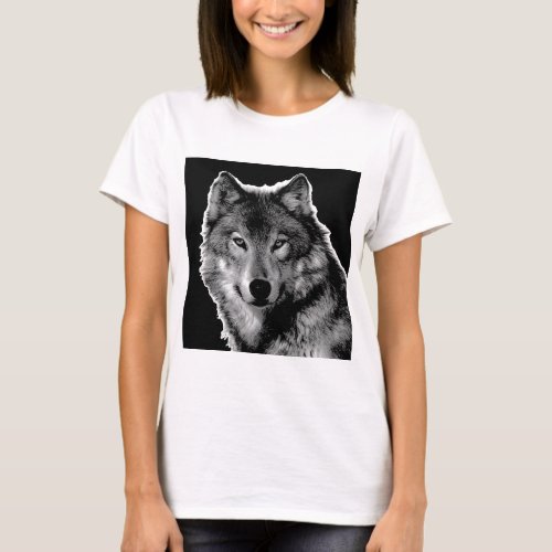 Black  White Wolf Artwork T_Shirt