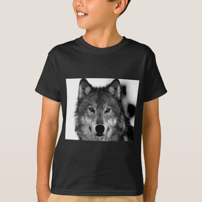 Black & White Wolf Artwork T-Shirt (Front)