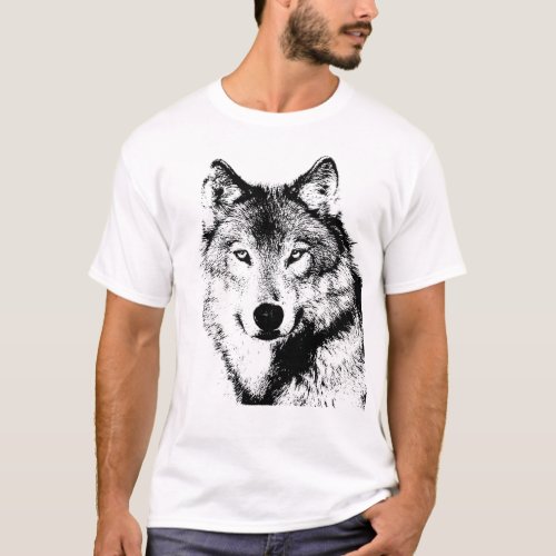 Black  White Wolf Artwork T_Shirt