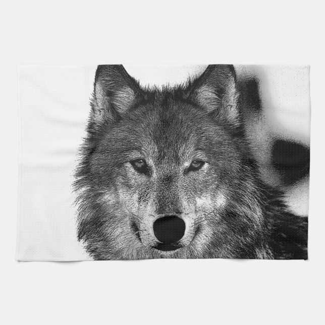 Black & White Wolf Artwork Towel (Horizontal)