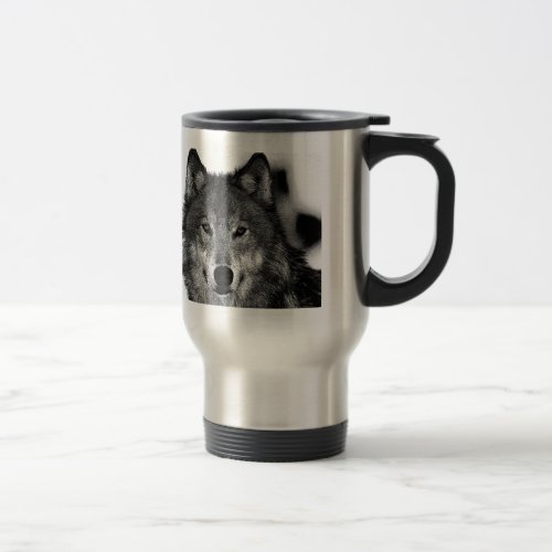 Black  White Wolf Artwork Travel Mug