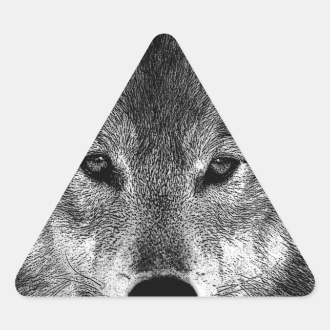 Black & White Wolf Artwork Triangle Sticker (Front)