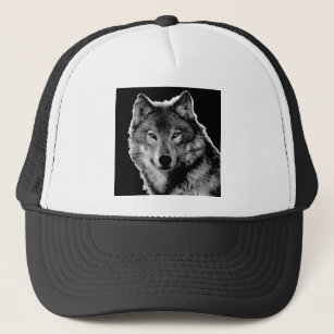 Black & White Wolf Artwork Trucker Hat