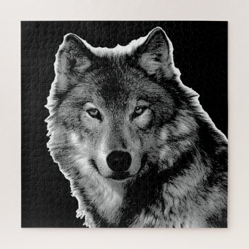 Black  White Wolf Artwork _ Wild Animals Jigsaw Puzzle