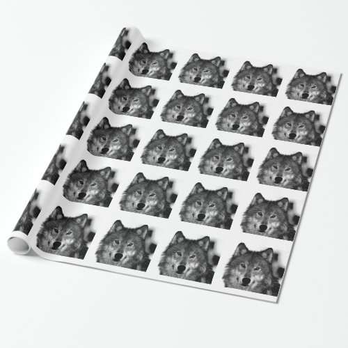 Black  White Wolf Artwork Wrapping Paper