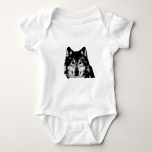 Black & White Wolf Baby Bodysuit
