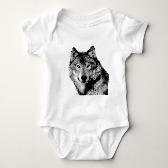 Black & White Wolf Baby Bodysuit (Front)